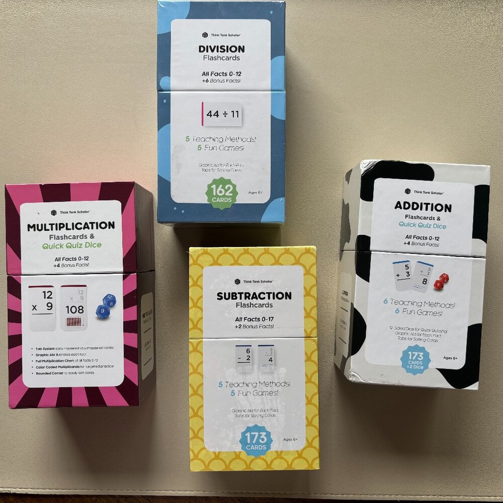 Think Tank Scholar Math Flashcard Bundle – Addition, Subtraction, Multiplication